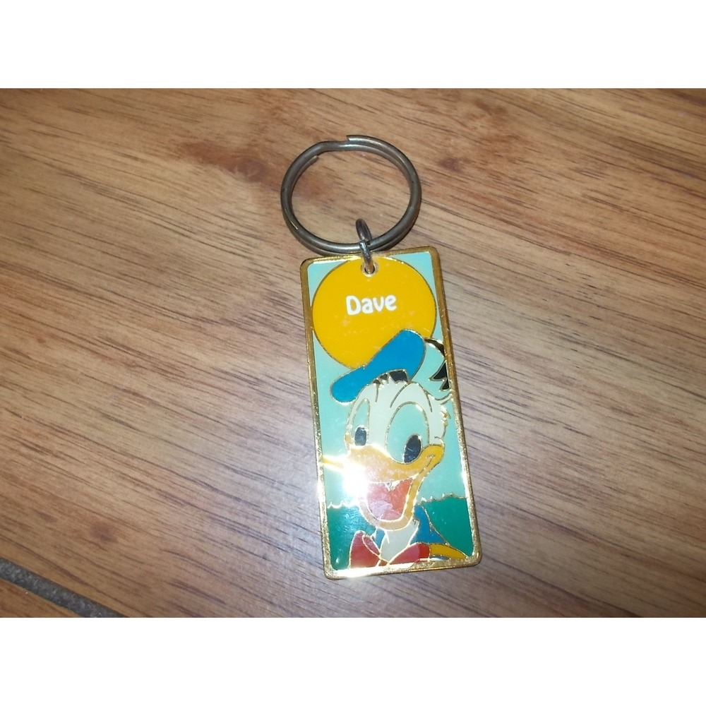 Vintage Disney Donald Duck Dave Personalized Keychain Gold Tone Enamel Charm